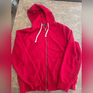 Mens Ralph Lauren Red Zip Up Hoodue Sz XL